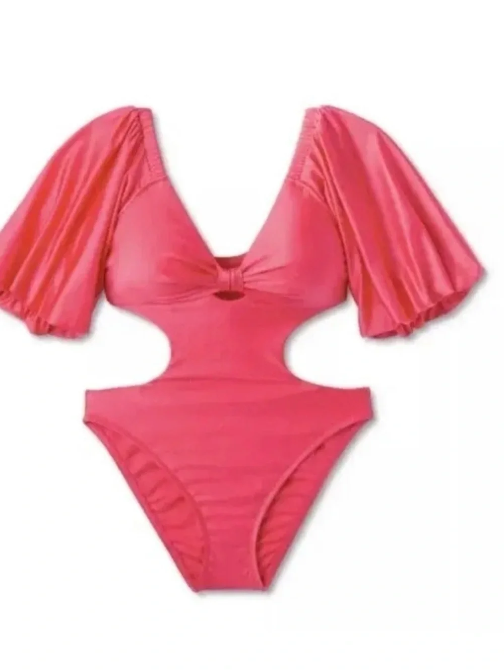 Plus-Size Pink Puff-Sleeve One-Piece Swimsuit